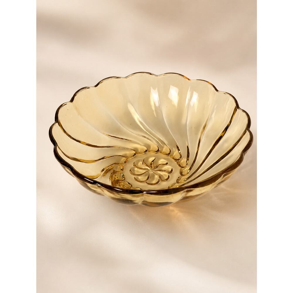 Vintage Hazel-Atlas Amber Swirl Glass Bowl Seashell 9 Inch